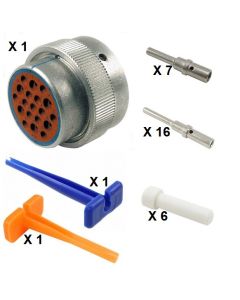 HD30 / HDP20 Half Kit Shell Size 24-19 Cavities 6 x Size 12-13 x Size 16 Aluminium Plug Blue Ring (Extra Thin