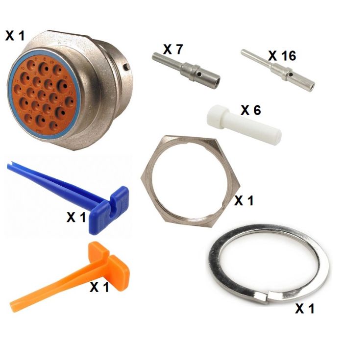 HD30 / HDP20 Half Kit Shell Size 24-19 Cavities 6 x Size 12-13 x Size 16 Aluminium Receptacle Blue Ring (Extra Thin)