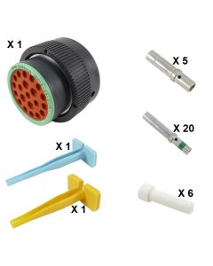 HD30 / HDP20 Half Kit Shell Size 24-23 Cavities 4 x Size 12-17 x Size 16 Thermoplastic Plug Green Ring (Normal)