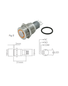 Metal Push Button HD ILL 16mm 12-24V Momentary N/O & N/C 2 Amber