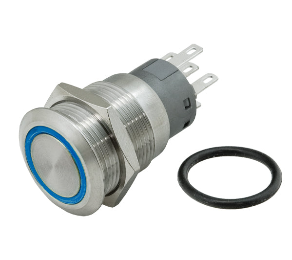 Metal Push Button HD ILL 19mm 12-24V Momentary N/O & N/C 3 Blue