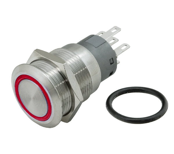 Metal Push Button HD ILL 19mm 12-24V Momentary N/O & N/C 3 Red