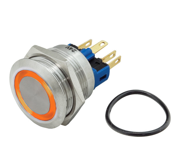 Metal Push Button HD ILL 22mm 12-24V Momentary D/M & D/B 4 Amber