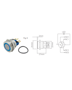 Metal Push Button HD ILL 22mm 12-24V Momentary D/M & D/B 4 Green
