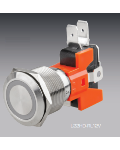 Metal Push Button HD ILL 22mm 12V Latching N/O & N/C 5 Red