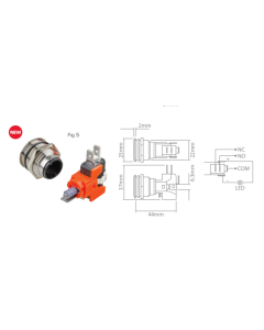 Metal Push Button HD ILL 22mm 24V Momentary N/O & N/C 5 Red